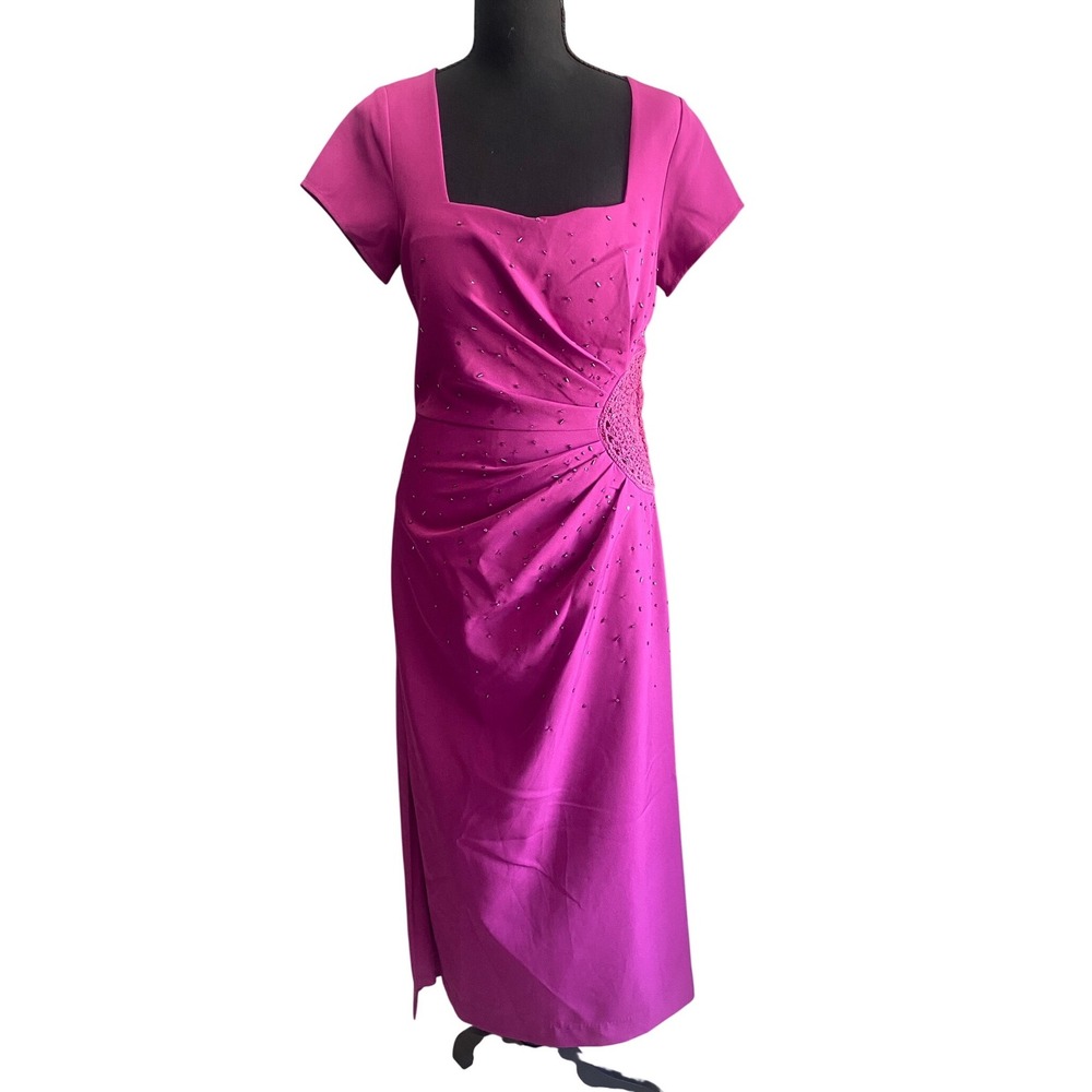 JS Collection Magenta Beaded Evening Gown Square Neck Formal‎ Dress 1000SD OS